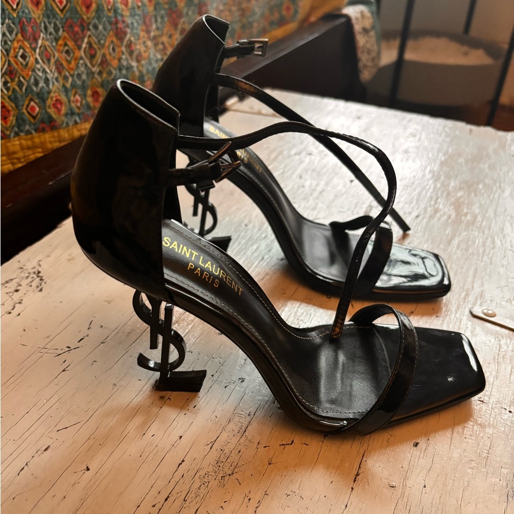 YSL Logo Heel Salads with Black Hardware